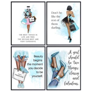 African American Inspirational Quote for Black Women, Girls - Glam High Fashion Design Wall Art - Luxury Gift for Designer Shoes Fan - Light Blue Decor - Home Decoration for Bathroom, Teens Bedroom