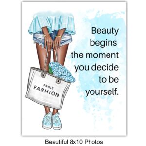 African American Inspirational Quote for Black Women, Girls - Glam High Fashion Design Wall Art - Luxury Gift for Designer Shoes Fan - Light Blue Decor - Home Decoration for Bathroom, Teens Bedroom