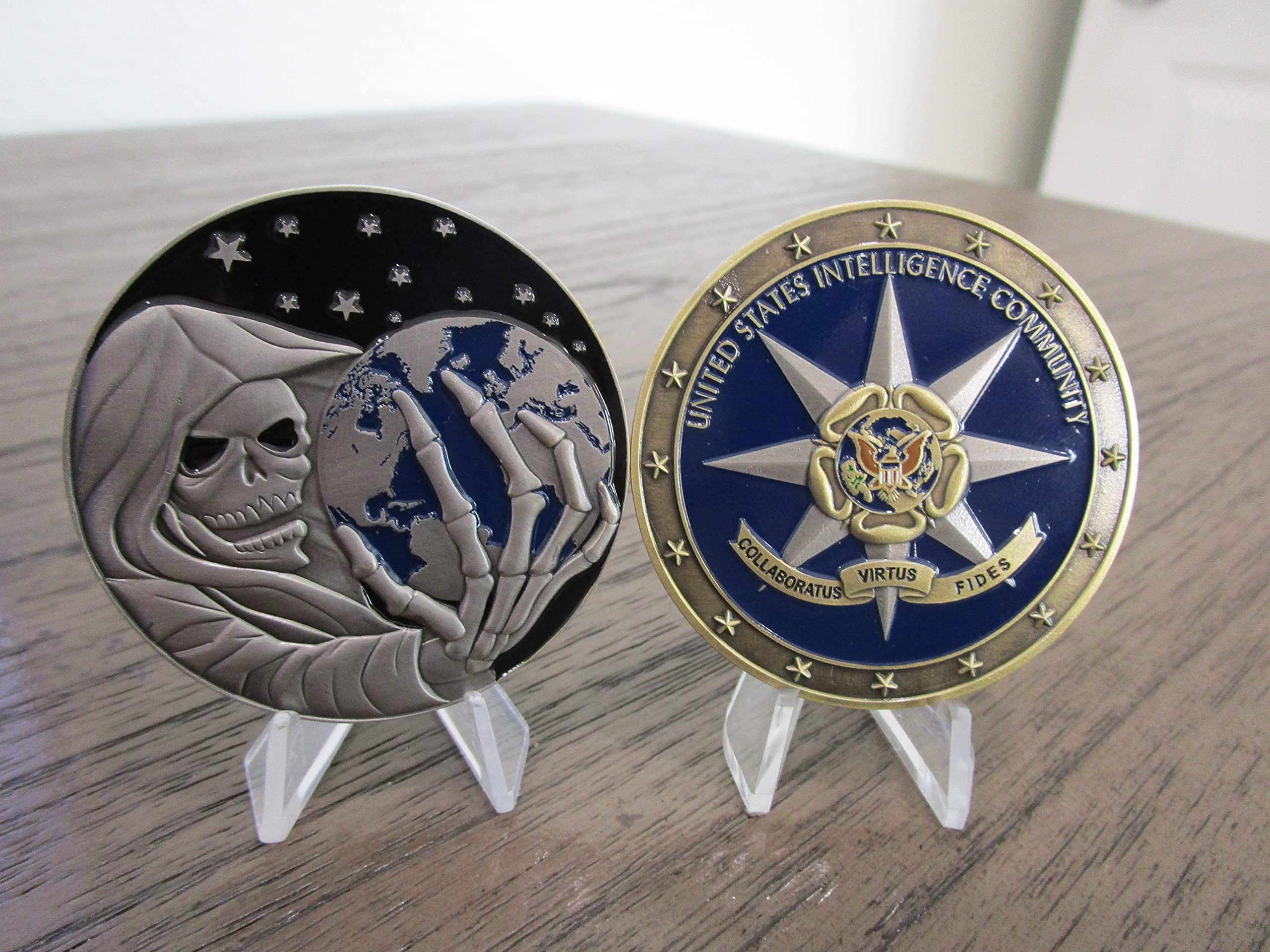 Lot of 3 Intelligence Challenge Coins NGA IC FVEY NSA Five Eyes Intelligence Community Grim Reaper National Geospatial Agency