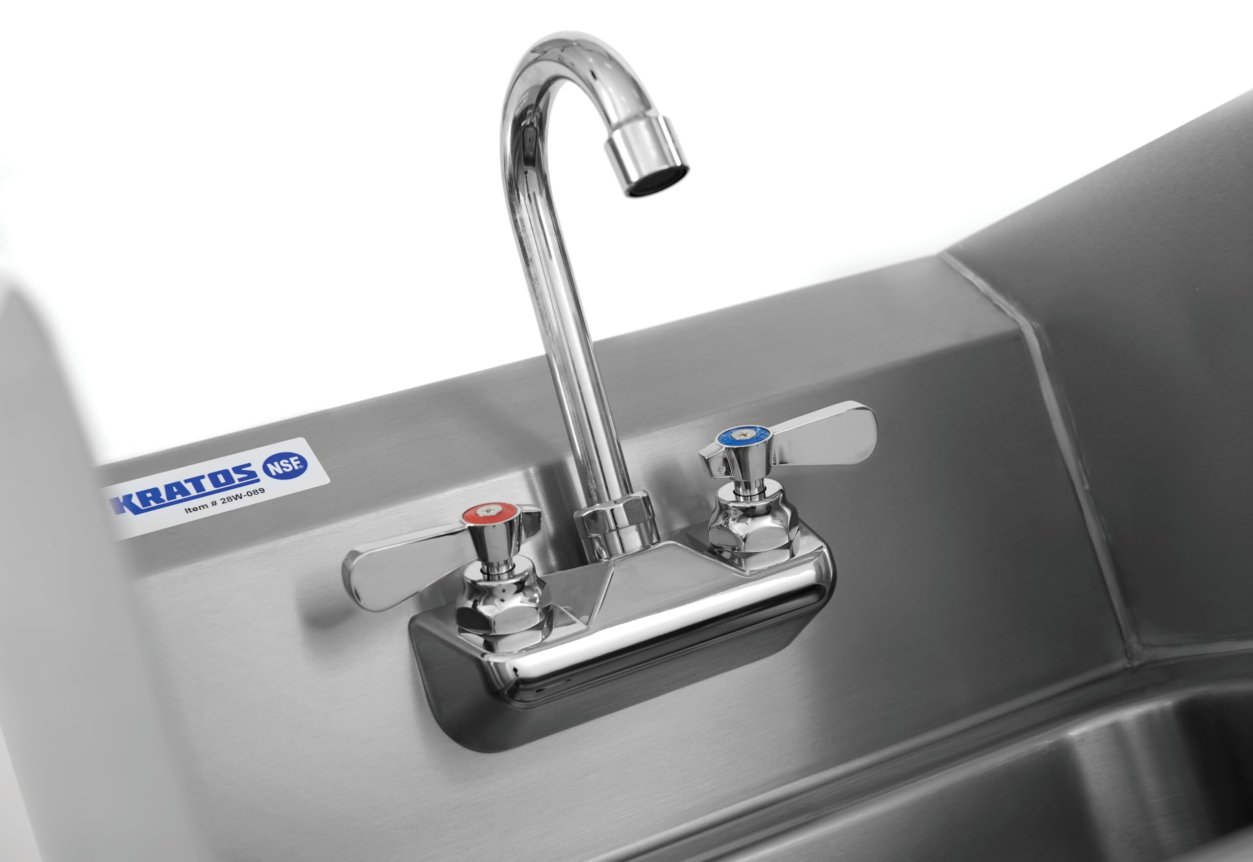 Kratos 28W-091 NSF Commercial Hand Sink with Gooseneck Faucet - 9"Wx9"Dx5"H Bowl - 7-3/4" Side Splashes