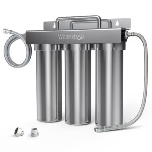 waterdrop tst-uf 0.01μm ultra-filtration under sink water filter, stainless steel, 5x service life,remove 99.99% of contąminants larger than 0.01μm, usa tech (3 filter included)
