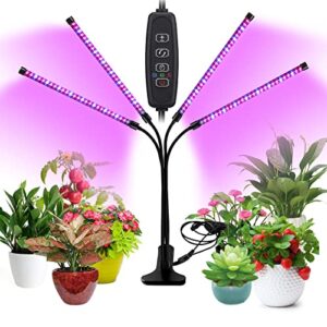 lebandwit grow lights for indoor plants, led clamp grow light auto on/off 6/9/12h timer, 10 dimmable levels from seeding to harvest (4 heads)