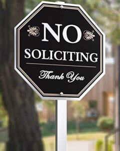 sweetfull 28" no soliciting sign for yard, aluminum, collocation self adhesive modern design door sign，metal yard sign with stake,heavy duty weather resistance sign（1 pcs）