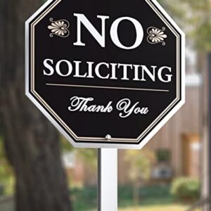 SWEETFULL 28" No Soliciting Sign for Yard, Aluminum, Collocation Self Adhesive Modern Design Door Sign，Metal Yard Sign with Stake,Heavy Duty Weather Resistance Sign（1 Pcs）