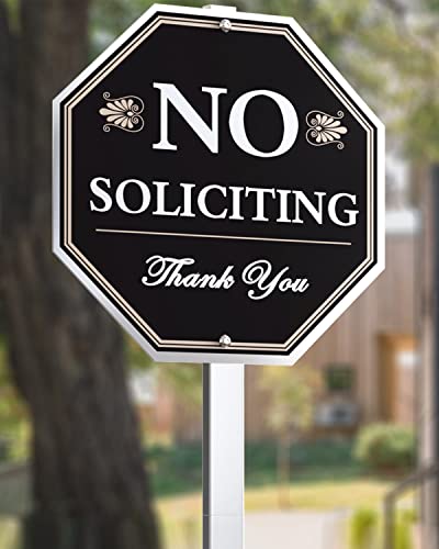 SWEETFULL 28" No Soliciting Sign for Yard, Aluminum, Collocation Self Adhesive Modern Design Door Sign，Metal Yard Sign with Stake,Heavy Duty Weather Resistance Sign（1 Pcs）