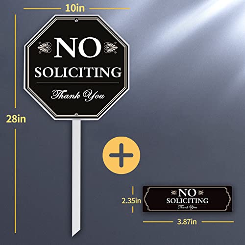 SWEETFULL 28" No Soliciting Sign for Yard, Aluminum, Collocation Self Adhesive Modern Design Door Sign，Metal Yard Sign with Stake,Heavy Duty Weather Resistance Sign（1 Pcs）