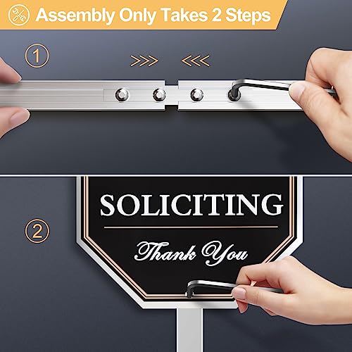 SWEETFULL 28" No Soliciting Sign for Yard, Aluminum, Collocation Self Adhesive Modern Design Door Sign，Metal Yard Sign with Stake,Heavy Duty Weather Resistance Sign（1 Pcs）