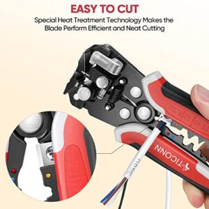 TICONN Automatic Wire Stripper Tool, 3 in 1 Wire Cutters Crimper Pliers Electrician Tools for 24–10 AWG Wire Stripping, Cutting and Crimping (Red)