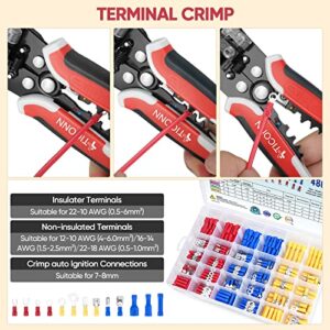 TICONN Automatic Wire Stripper Tool, 3 in 1 Wire Cutters Crimper Pliers Electrician Tools for 24–10 AWG Wire Stripping, Cutting and Crimping (Red)