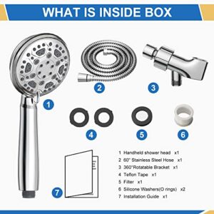 Shower Head, High Pressure 6-Setting Handheld Shower Head, Astomi Chrome Showerhead with 71 Inches Stainless Steel Hose and Adjustable Bracket