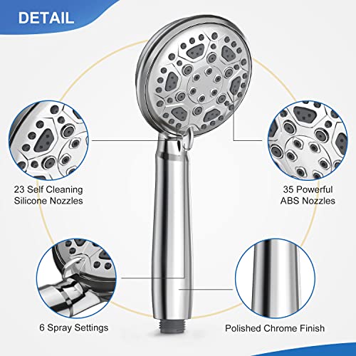 Shower Head, High Pressure 6-Setting Handheld Shower Head, Astomi Chrome Showerhead with 71 Inches Stainless Steel Hose and Adjustable Bracket