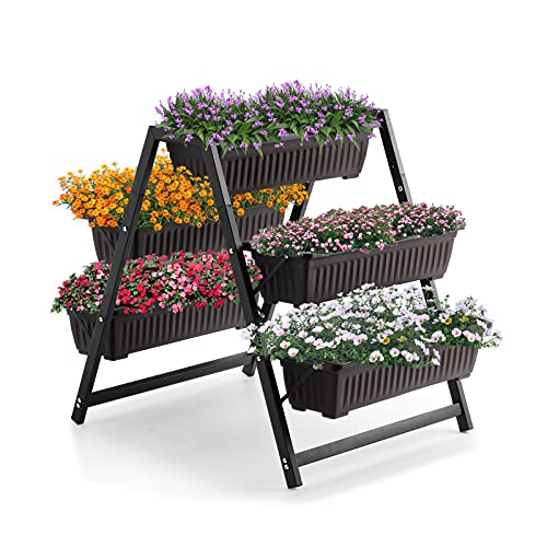 SweetBin Raised Garden Planter Bed, Tiered Planter Stand with 5 Boxes (Brown), 25" Long*30" Wide*31" Tall, Good for Herbs, Flowers, or Vegetables in Patio Balcony Indoor Outdoor