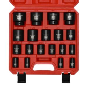 MIXPOWE 19 Piece 1/2-Inch Drive Standard Impact Socket Set, SAE, Shallow, 3/8" to 1-1/2", Cr-Mo Alloy Steel, Radius Corner Design, Impact Grade