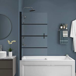 goodyo bathtub screen panel shower door for bathtub 180° pivot 1/4" glass, 31.5" x 55", black