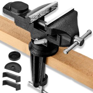 table vise or bench vise universal, 360° swivel clamp-on vise portable home vice 3.2'' for woodworking, cutting conduit, drilling, metalworking