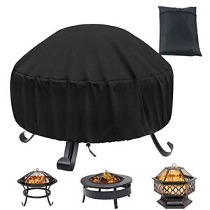 jcolushi fire pit cover round, fire pit covers for 22 inch -34 inch fire pit, 600d silver coated polyester oxford fabrics, waterproof firepit covers round, dustproof and anti uv, black