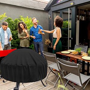 JCOLUSHI Fire Pit Cover Round, Fire Pit Covers for 22 inch -34 inch Fire Pit, 600D Silver Coated Polyester Oxford Fabrics, Waterproof Firepit Covers Round, Dustproof and Anti UV, Black