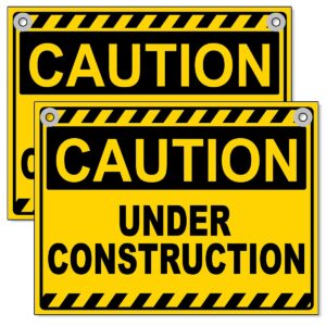 2 pc under construction sign - 12 x 8 coroplast caution area under construction signs with grommets - work zone signs caution construction zone sign