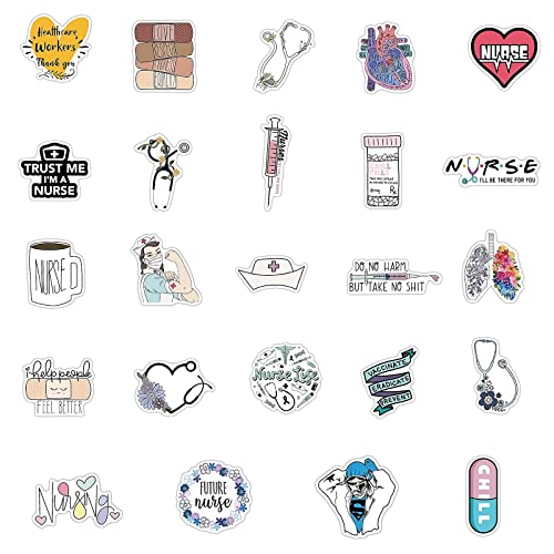 Aowplc 50 Pcs Nurse Stickers, Vinyl Nursing Stickers Decals for Laptops and Water Bottles, Nurse Accessories for Work