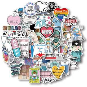 aowplc 50 pcs nurse stickers, vinyl nursing stickers decals for laptops and water bottles, nurse accessories for work