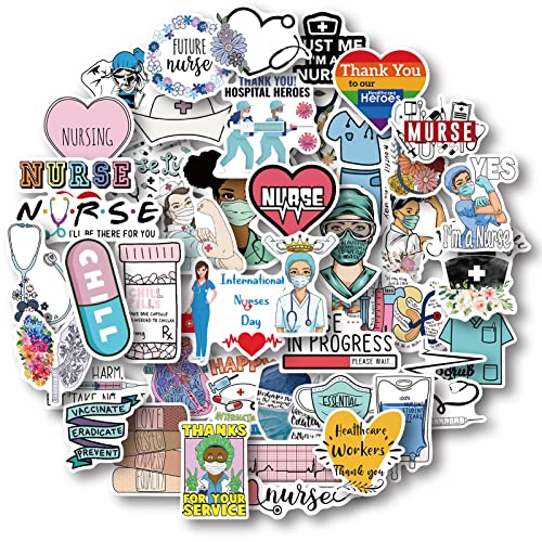 Aowplc 50 Pcs Nurse Stickers, Vinyl Nursing Stickers Decals for Laptops and Water Bottles, Nurse Accessories for Work