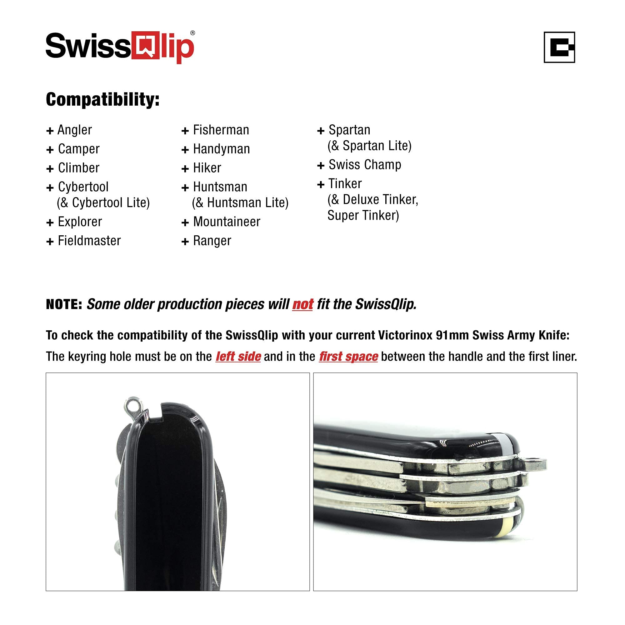 Bundle of BLACK SwissQlip for 91mm Victorinox Swiss Army Knife models & SwissLinQ Keychain Case for Classic SD Models