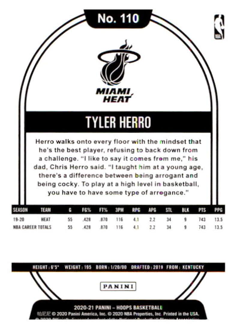 2020-21 Panini Hoops #110 Tyler Herro Miami Heat Basketball Card