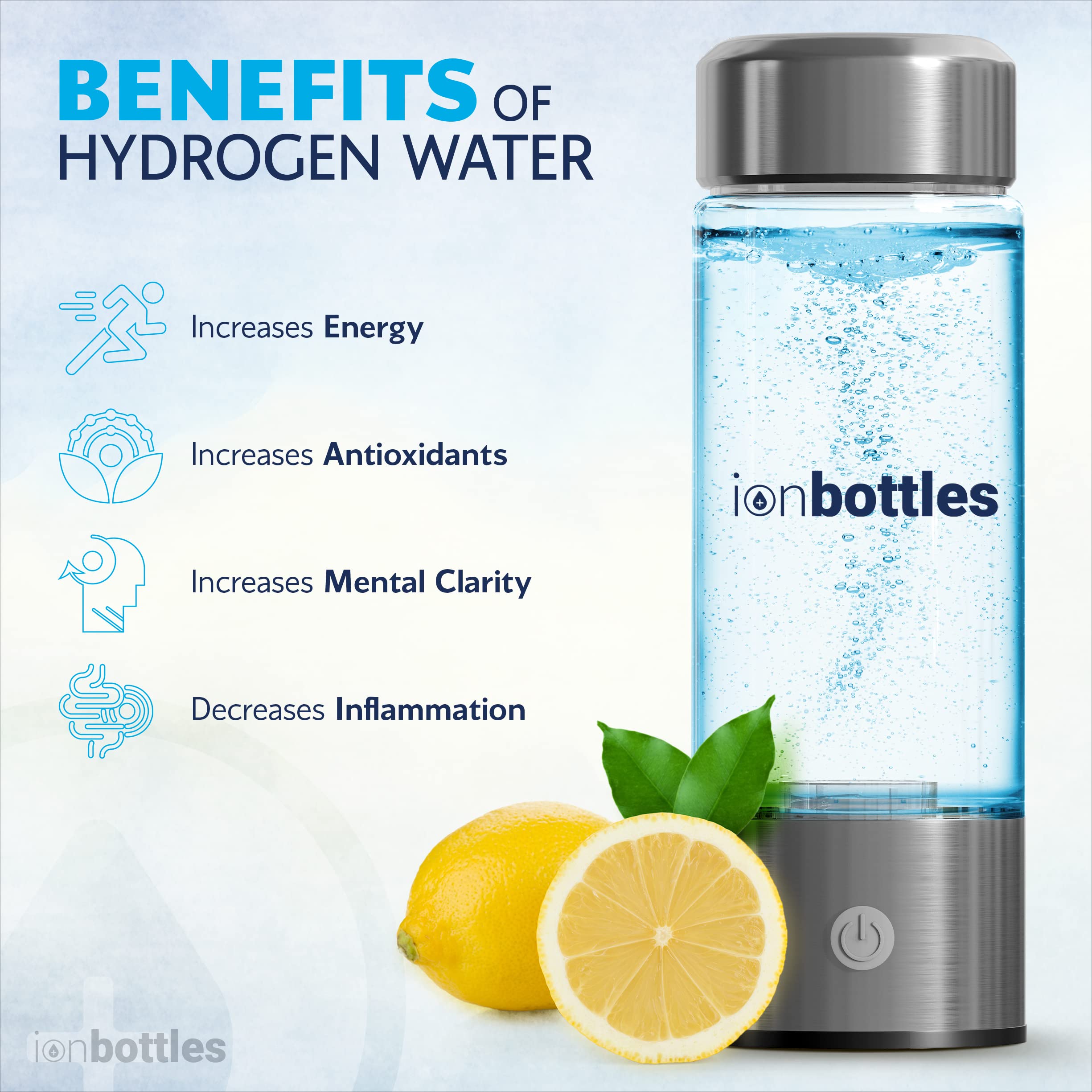 ionBottles® - Original Rechargeable Portable Glass Hydrogen Water Generator Bottle with PEM and SPE Technology for a Perfectly Balanced pH Released Hydrogen Water Ionizer