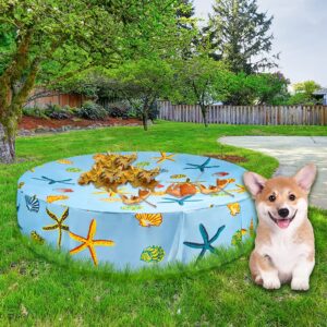 Docuwee Round Pool Cover 32", Foldable Kiddie Solar Cover Fit Dog Swimming Pool, Pets Kids Bath Tub, Inflatable Pool, Anti-UV Dustproof Pool Safety Cover with Starfish Shells Pattern