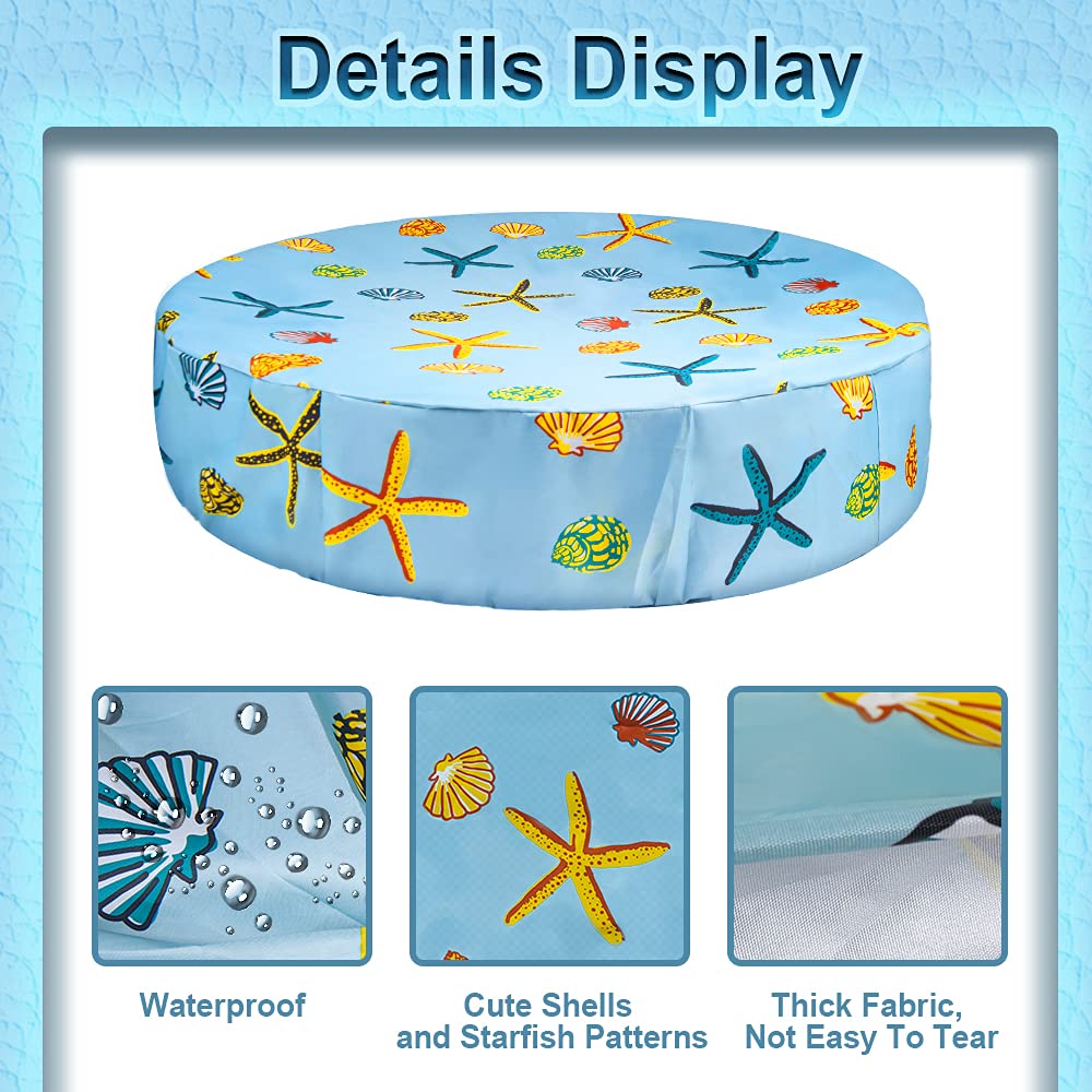 Docuwee Round Pool Cover 32", Foldable Kiddie Solar Cover Fit Dog Swimming Pool, Pets Kids Bath Tub, Inflatable Pool, Anti-UV Dustproof Pool Safety Cover with Starfish Shells Pattern