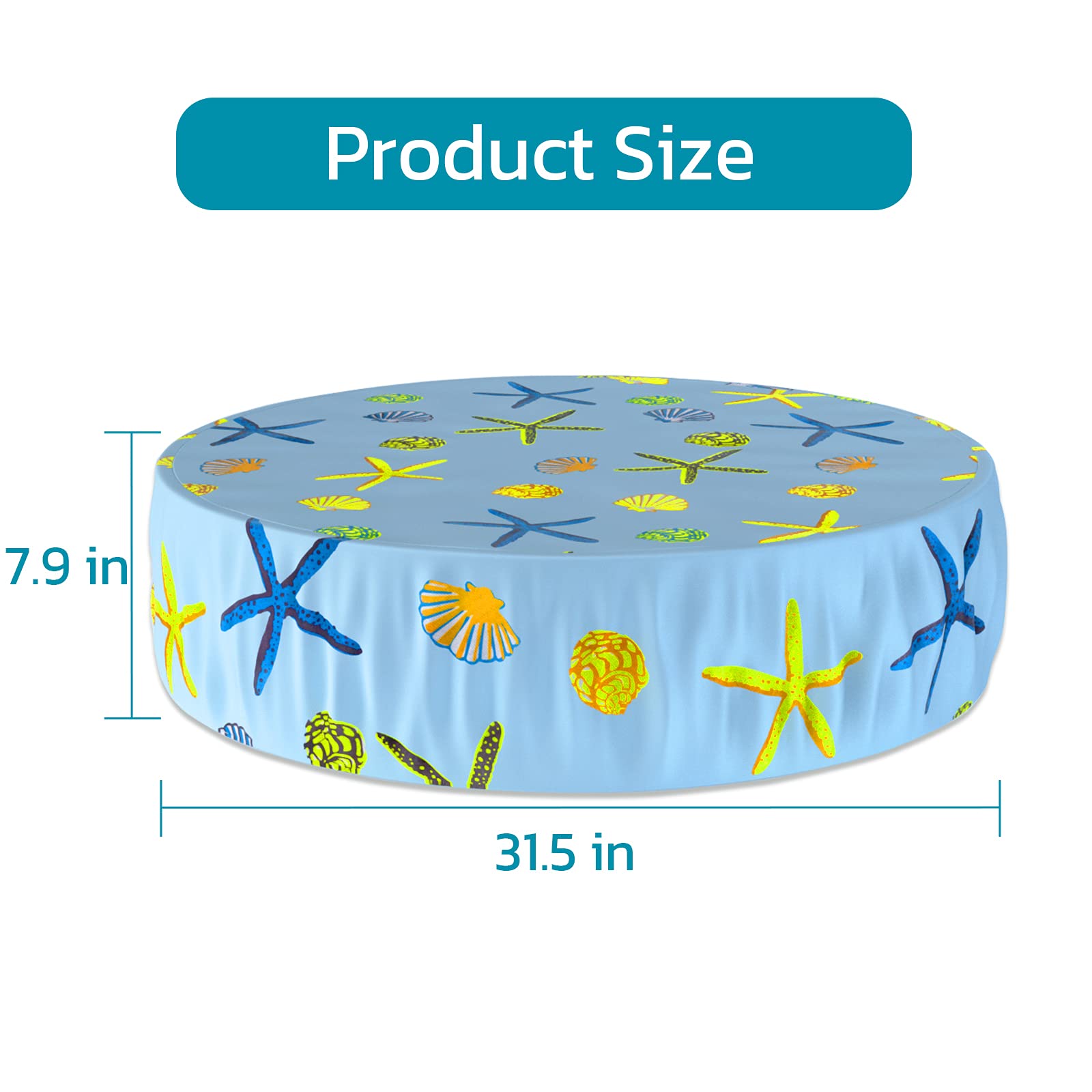 Docuwee Round Pool Cover 32", Foldable Kiddie Solar Cover Fit Dog Swimming Pool, Pets Kids Bath Tub, Inflatable Pool, Anti-UV Dustproof Pool Safety Cover with Starfish Shells Pattern