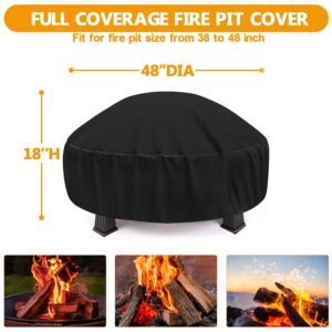 Fire Pit Cover Round, Fits 44-50 Inch Firepit or Fire Bowl, Outdoor Waterproof Patio Fire Table Cover, 48’’ D X 18’’ H