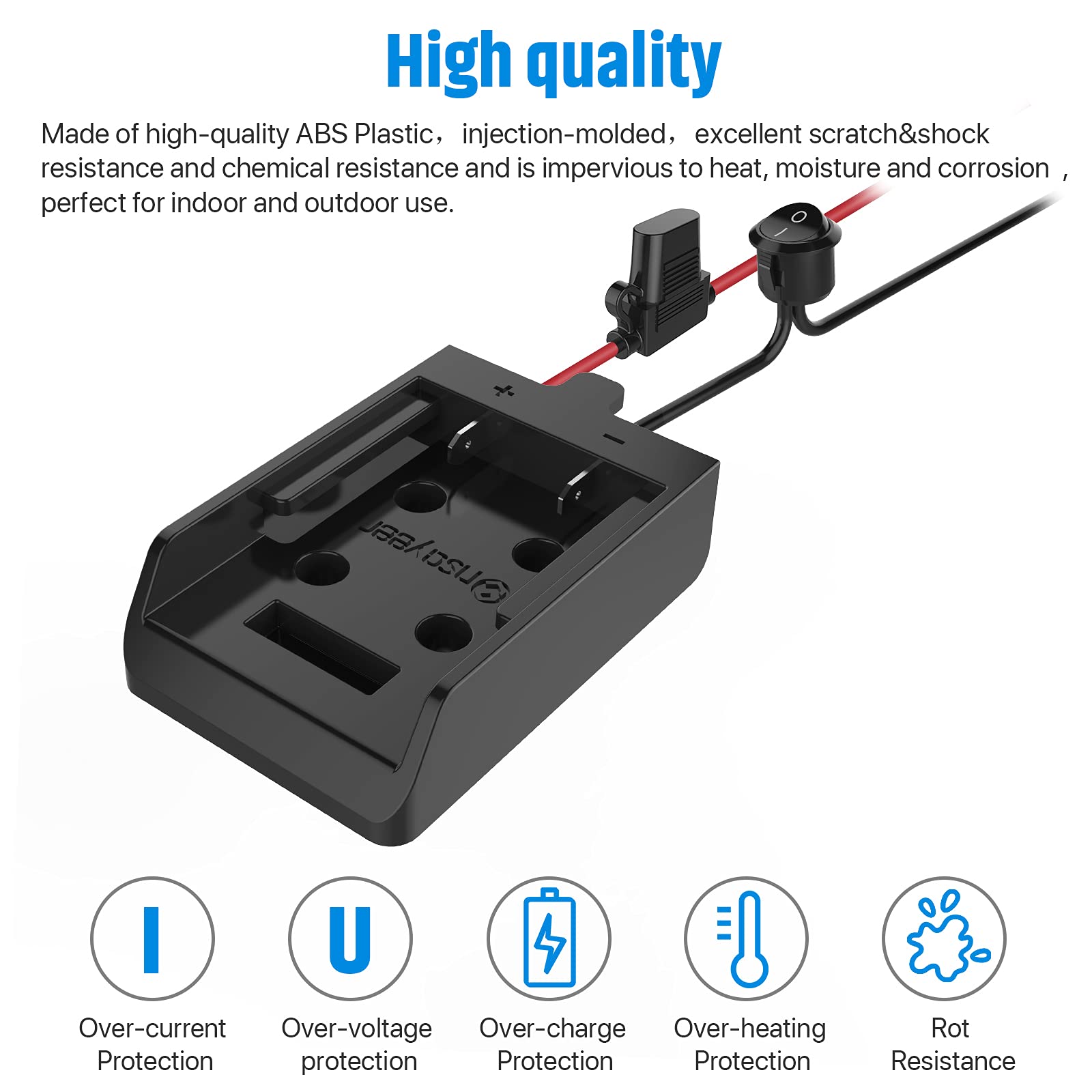 Power Wheel Adapter with Fuse & Switch, Secure Battery Adapter for Dewalt 20V Lithium Battery, with 12 Gauge Wire, Good Power Convertor for DIY Ride On Truck, Robotics, RC Toys and Work Lights, 1 Pack