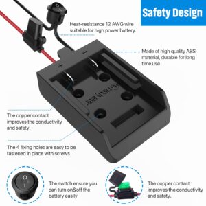 Power Wheel Adapter with Fuse & Switch, Secure Battery Adapter for Dewalt 20V Lithium Battery, with 12 Gauge Wire, Good Power Convertor for DIY Ride On Truck, Robotics, RC Toys and Work Lights, 1 Pack