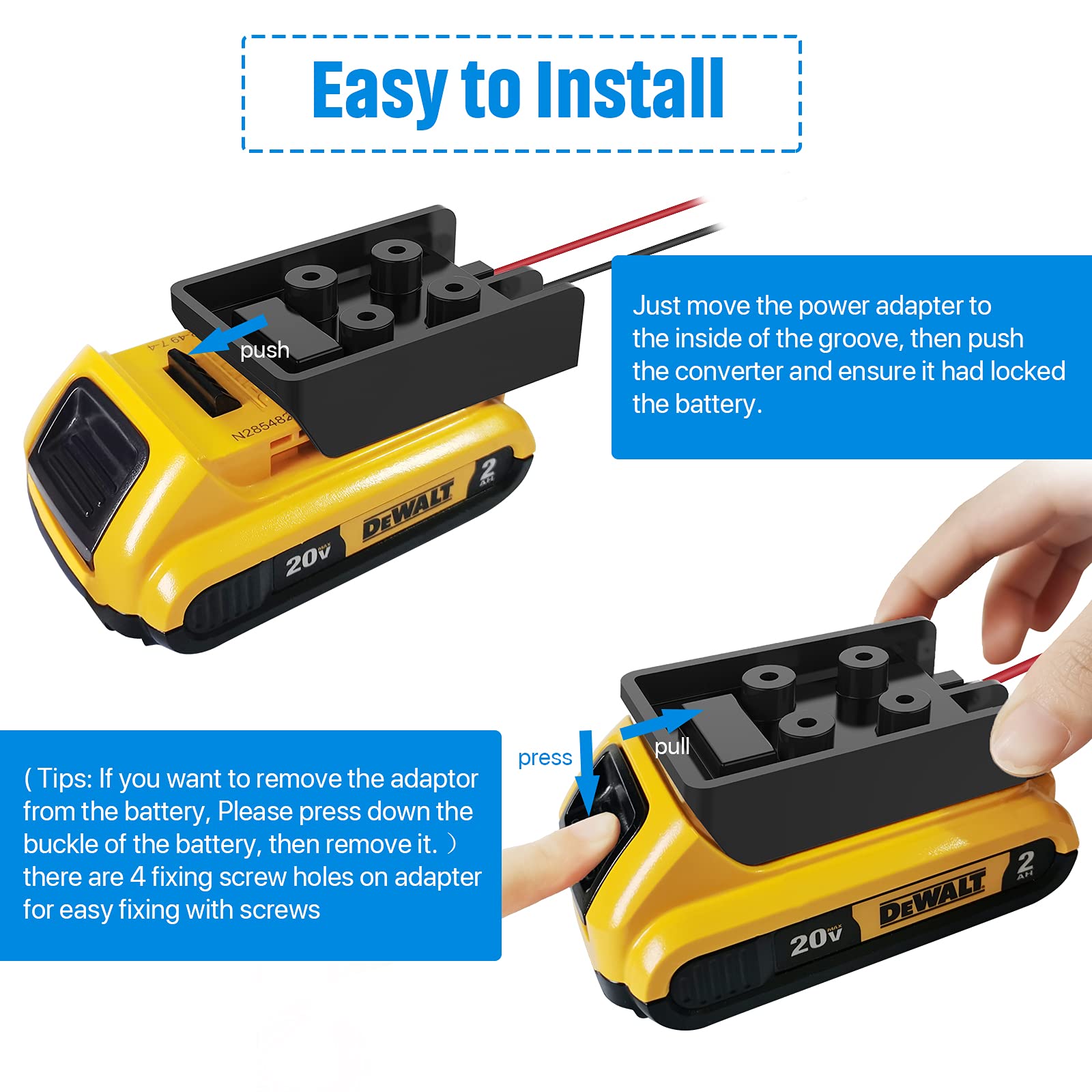 Power Wheel Adapter with Fuse & Switch, Secure Battery Adapter for Dewalt 20V Lithium Battery, with 12 Gauge Wire, Good Power Convertor for DIY Ride On Truck, Robotics, RC Toys and Work Lights, 1 Pack