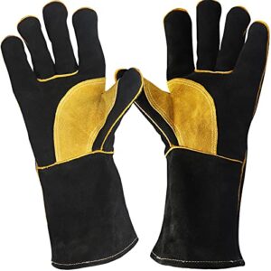 hdagt leather forge welders glove fireproof and heat resistant, for welding/oven/grill/bbq/mig/fireplace/stove/pot holder/tig welder/fire pits, and wood stoves - 14in -