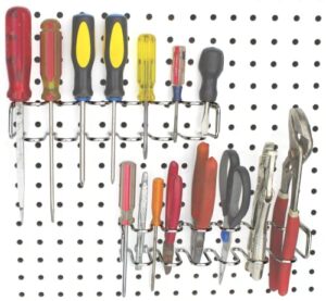 rightarrange pegboard tool organizers, 2-pack - screwdriver holder and/or pliers rack accessory - hooks to any peg board - pegboard organization accessory for workbench, garage, tool shed, craft room