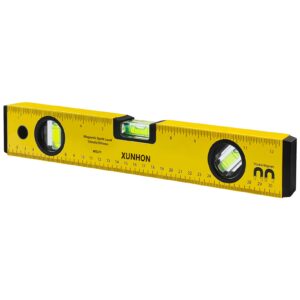 xunhon 12.2 inch spirit level,protable magnetic torpedo level with 2 magnets,2 units- metric&imperial,3 different bubbles-45°/90°/180°,drop-proof aluminum alloy measuring tools-msl01