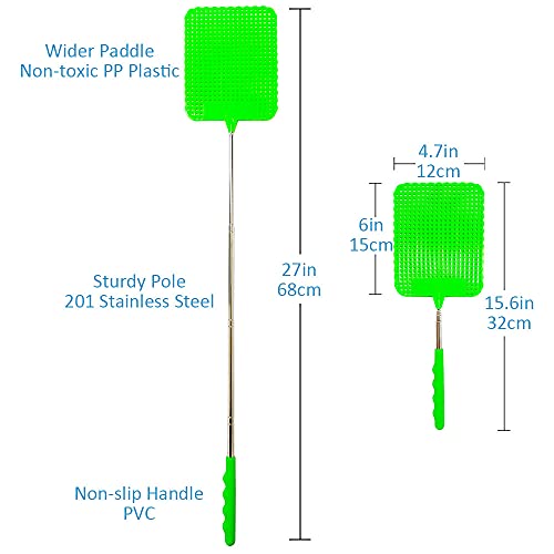 Dr. Dakota 4Pcs Telescopic Fly Swatters, 29in Long Heavy Duty Retractable Manual Plastic Fly Swatter, Premium Extendable Flyswatter with Long Stainless Steel Pole, Pack of 3 Assorted Colors