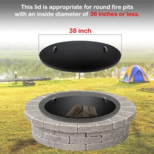 SIMOND STORE Fire Pit Cover Round, Snuffer Lid Ring Finish 38” inch Diameter, Drop-in Burner Fire Pit Pan Lid- 1.5 mm Thickness, Grill Fire Ring Lid with Handle…