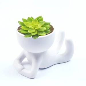 lsaardth cute succulent planters with drainage - humanoid ceramic succulent pots small flower pot bonsai planters potcactus pots for home desk decor (white)