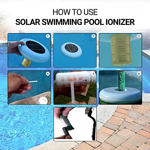 Solar Pool Ionizer for High Capacity Swimming Pool up to 45,000 Gallons - 85% Less Chlorine - 25% More ions - Kill Algae - Longer Lasting Copper Anode - Keep Water Crystal Clear (Blue)