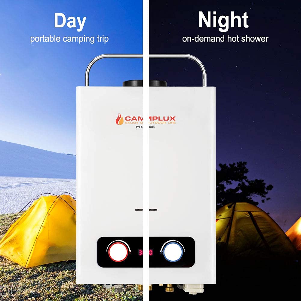 Camplux Pro 1.58 GPM Tankless Propane Water Heater, Outdoor Propane Gas Water Heater with 65 PSI High Pressure Caravan Boat Gas Hot Water System