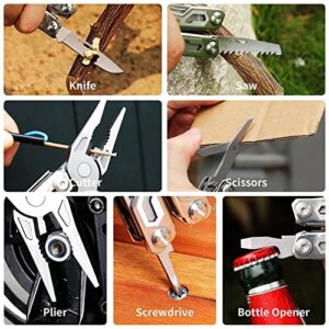 ASHINE Multitool with Pocket Clip Knife Scissors, 17-in-1 EDC Multi-tool Pliers with Safety Lock Unlock Button Rounded Handles & Sheath for Men Camping Fishing