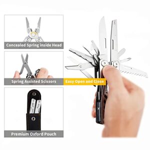 ASHINE Multitool with Pocket Clip Knife Scissors, 17-in-1 EDC Multi-tool Pliers with Safety Lock Unlock Button Rounded Handles & Sheath for Men Camping Fishing