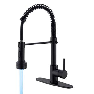 bzoosiu kitchen faucet with pull down sprayer, 17.65 inch solid brass commercial spring single handle led kitchen sink faucet for farmhouse camper laundry utility rv bar sinks, matte black