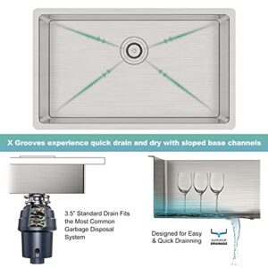 SR SUN RISE 30 Inch Kitchen Sink, Undermount Single Bowl Kitchen Sink, 16 Gague 304 Stainless Steel Sink with Roll Up Dish Drying Drainer & Strainer & Bottom Grid, 30"×18"×10"