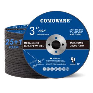 comoware 4 1/2" cut off wheel 50+2 pack, cut off wheels 4 1/2 x 7/8 inch ultra thin, metal and stainless steel cutting wheel for angle grinder, general purpose metal cutting disc for angle grinder