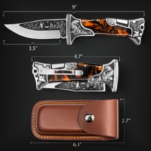 NedFoss TIGER ROAR Pocket Knife for Men, 3.5 inch Engraved Unique Folding Knife, Pocket Knives with Holster, Cool Knives, Personalized Gifts for Men