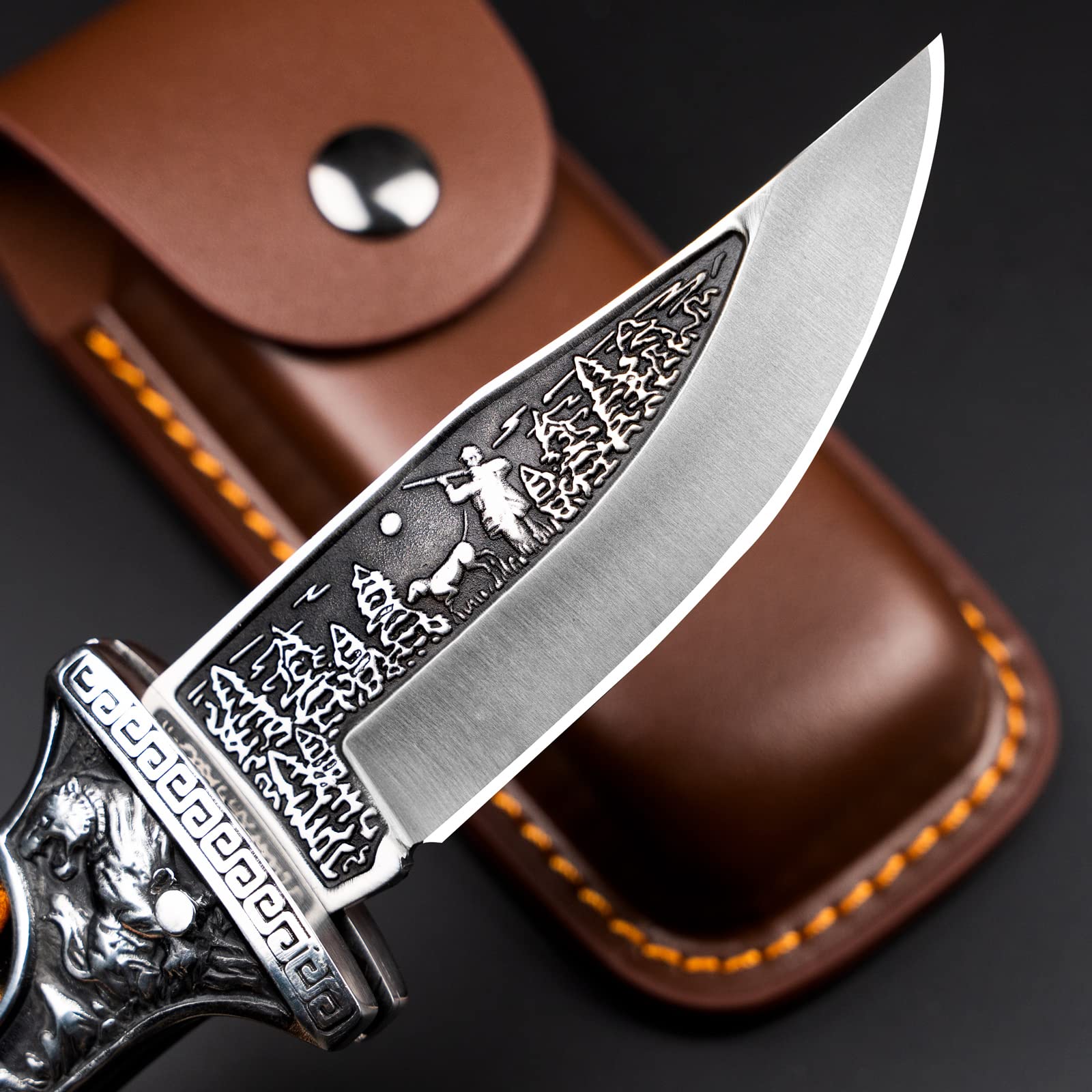 NedFoss TIGER ROAR Pocket Knife for Men, 3.5 inch Engraved Unique Folding Knife, Pocket Knives with Holster, Cool Knives, Personalized Gifts for Men